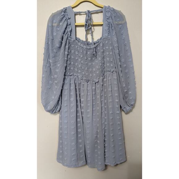 Women's Baby Blue Clip Dot Puff Sleeve Chiffon Midi Dress Size XL - Picture 5 of 5